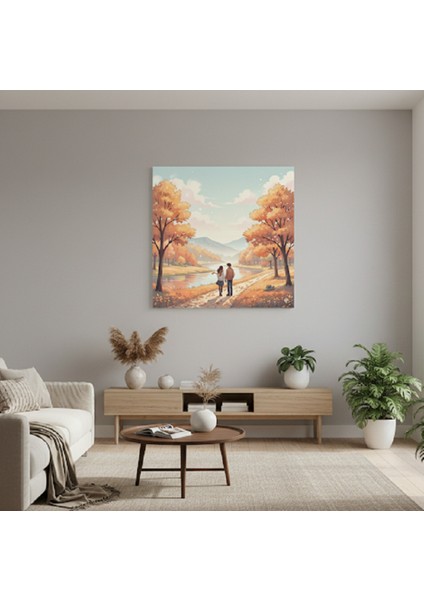 Sonbahar Manzaralı Romantik Kanvas Tablo – Aşk Temalı Duvar Dekoru, Şık ve Duygusal Hediye Tablo modelleri