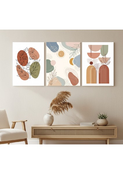 Salon 3'lü Boho Soyut Duvar Tablosu,yatak Odası ve Ofis Için Kanvas Tablo Set,3'lü Soyut Bohem Set