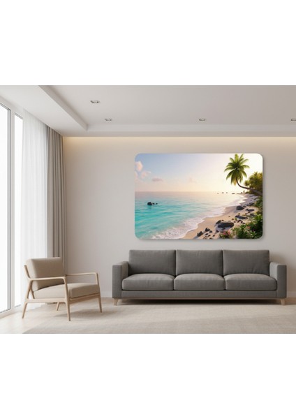 Palmiyeli Plaj Tablosu | Canlı Renkler, Tropik Tablo,güneşli Plaj Manzarası Kanvas Tablo