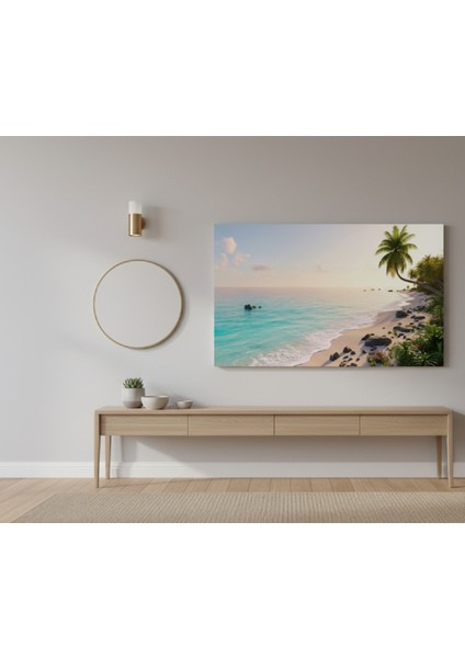 Palmiyeli Plaj Tablosu | Canlı Renkler, Tropik Tablo,güneşli Plaj Manzarası Kanvas Tablo modelleri