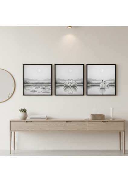 3 Parçalı Romantik Siyah Beyaz Çerçeveli Tablo Seti,modern Minimalist Kuğu Çifti 3'lü Tablo modelleri
