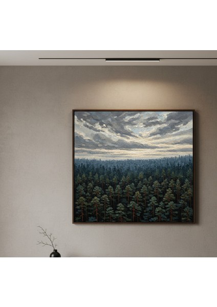 Yağlı Boya Efektli Orman Manzarası Çerçeveli Tablo