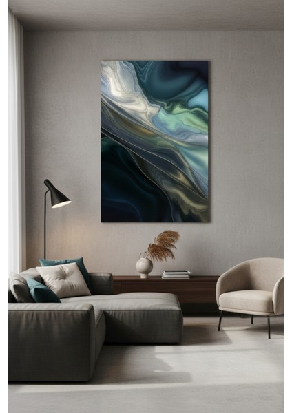 Soyut Mavi Yeşil Akışkan Sanat Kanvas Tablo | Modern Duvar Dekoru