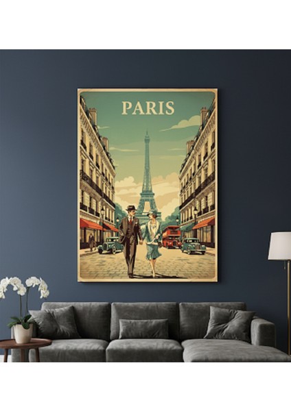 Vintage Paris Posteri Kanvas Tablo,nostaljik Eyfel Kulesi,romantik Çift Baskılı Retro Seyahat Tablo