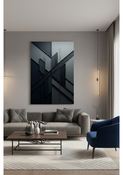 Soyut Gri Geometrik Modern Kanvas Tablo