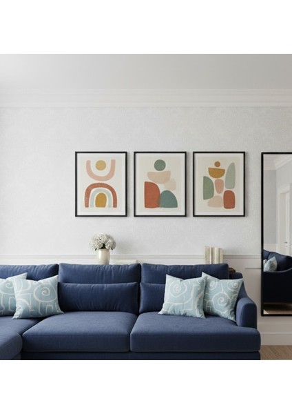 Siyah Çerçeveli 3'lü Bohem Soyut Formlar Tablo Seti, Salon ve Yatak Odası Modern Tablo Seti fiyatları