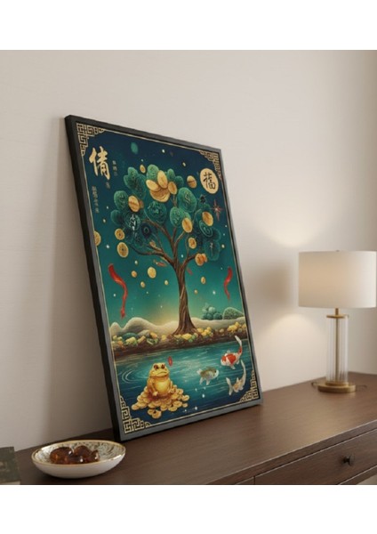 Para Getiren ve Niyetleri Gerçekleştiren Feng Shui Tablosu | Bereket Sembolleri Çerçeveli Tablo