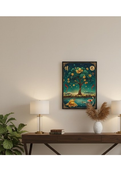 Para Getiren ve Niyetleri Gerçekleştiren Feng Shui Tablosu | Bereket Sembolleri Çerçeveli Tablo modelleri