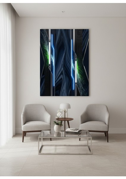 Modern Soyut Geometrik Kanvas Tablo | Mavi Yeşil Neon Işık Tasarımı fiyatları