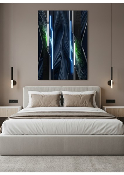 Modern Soyut Geometrik Kanvas Tablo | Mavi Yeşil Neon Işık Tasarımı modelleri