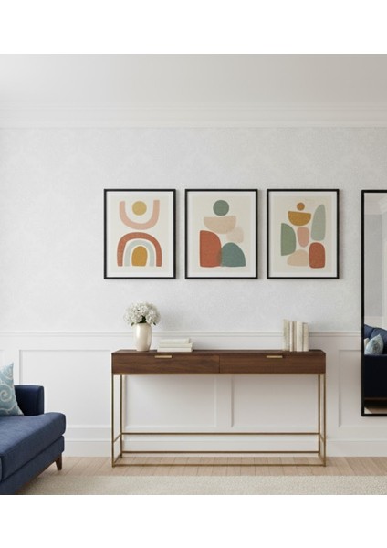 Siyah Çerçeveli 3'lü Bohem Soyut Formlar Tablo Seti, Salon ve Yatak Odası Modern Tablo Seti modelleri