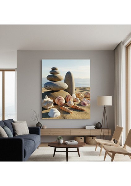 Kumsal ve Deniz Kabukları Tablosu | Feng Shui Uyumlu Ev Dekoru Dinginlik ve Huzur Veren Tablo