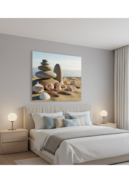 Kumsal ve Deniz Kabukları Tablosu | Feng Shui Uyumlu Ev Dekoru Dinginlik ve Huzur Veren Tablo fiyatları