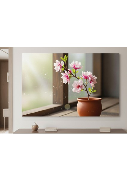 Minimalist Manolya Dalı Kanvas Tablo,pembe Çiçekler Romantik Kanvas Tablo-Yatay