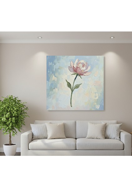 Modern Tablo Çiçek Tablosu, Dokulu Efektli Şakayık Duvar Dekoru, Yağlı Boya Efektli