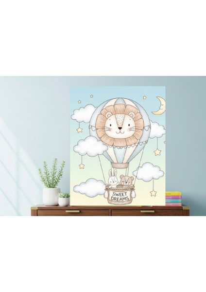 Erkek Bebek Odası Kanvas Tablo Sevimli Hayvanlar Tablo Mavi Kanvas Bebek Odası Dekor Hediye