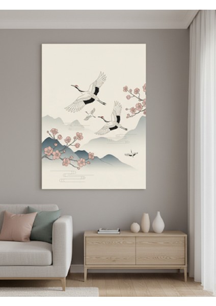 Sakinlik ve Huzur Veren Manzara Tablosu,japon Zarafeti Tablo,minimalist Japandi Kuş Çiçek Tablosu fiyatları