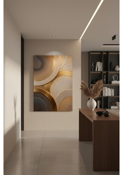 Lüks Soyut Altın Gri Daireler Kanvas Tablo | Modern Salon Dekorasyonu Baskı fiyatları