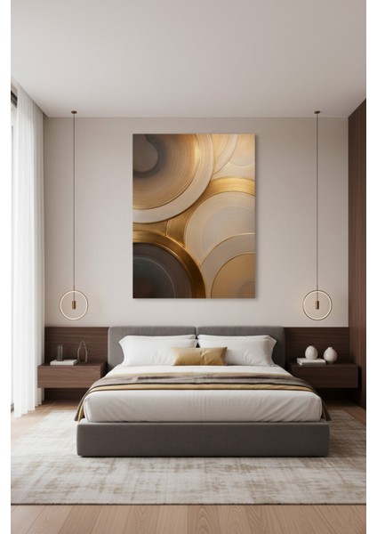 Lüks Soyut Altın Gri Daireler Kanvas Tablo | Modern Salon Dekorasyonu Baskı modelleri