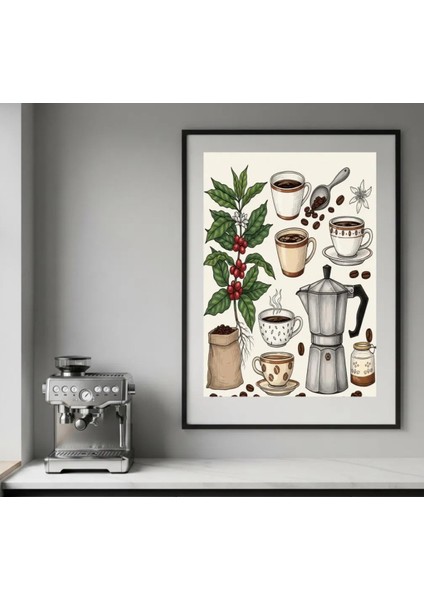 Kahve Temalı Çerçeveli Tablo | Mutfak ve Cafe Dekoru,kahve Severlere Özel Vintage Çerçeveli Tablo