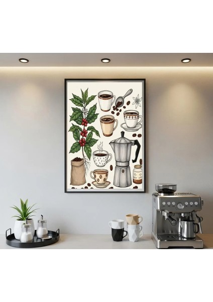 Kahve Temalı Çerçeveli Tablo | Mutfak ve Cafe Dekoru,kahve Severlere Özel Vintage Çerçeveli Tablo fiyatları
