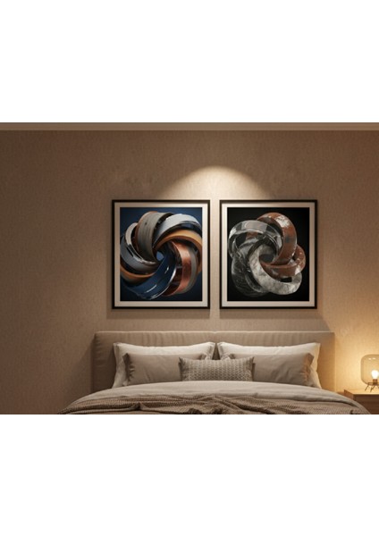 Çerçeveli İkili Modern Metalik Tablo Seti, Soyut Tablo Seti Ikili, Soyut 3D Halka Ikili Seti, Ofis Ev Tablo fiyatları