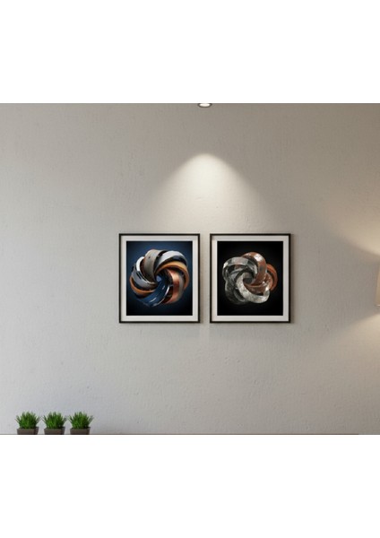 Çerçeveli İkili Modern Metalik Tablo Seti, Soyut Tablo Seti Ikili, Soyut 3D Halka Ikili Seti, Ofis Ev Tablo modelleri