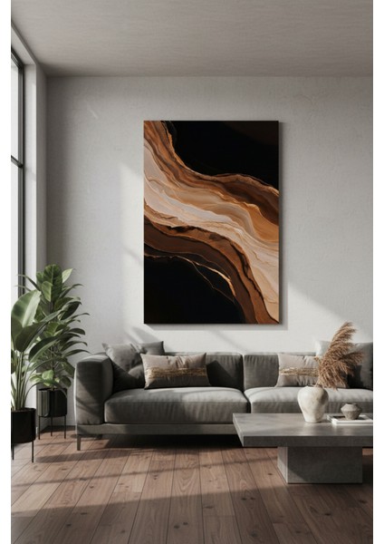 Modern Kahve Tonları Soyut Kanvas Tablo | Salon Ofis Duvar Dekoru