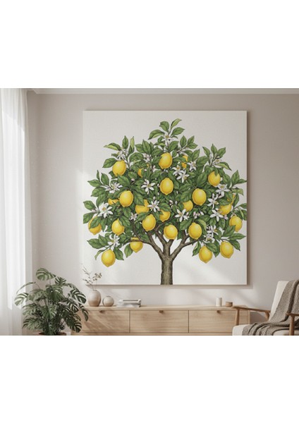 Modern ve Minimalist Yeşil ve Sarı Limon Ağacı Kanvas Tablo