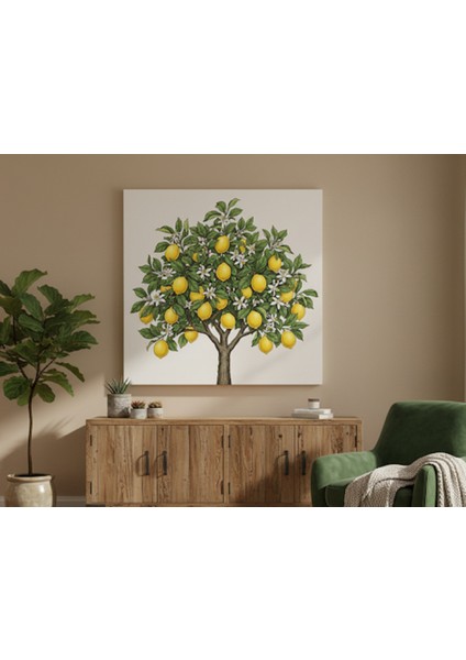Modern ve Minimalist Yeşil ve Sarı Limon Ağacı Kanvas Tablo modelleri