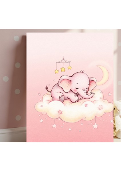 Kız Bebek Odası Kanvas Tablo, Sevimli Fil Kanvas Tablo Bebek Odası Pembe Tablo Kanvas