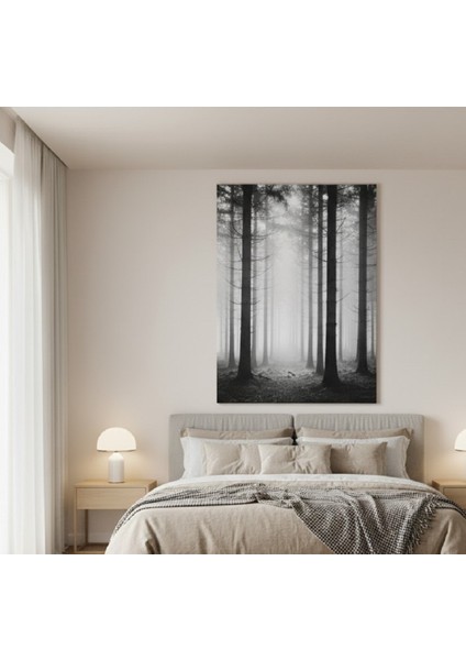 Minimalist ve Gotik Tarz Dikey Orman Manzarası Tablosu, Siyah Beyaz Kanvas Tablo, Doğa Tablo fiyatları