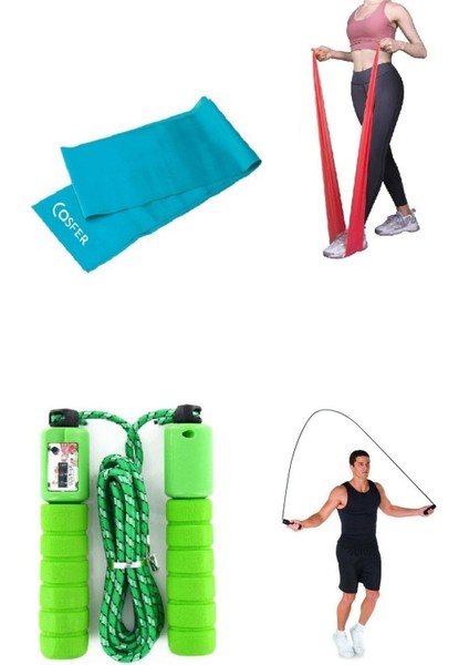 2'li Set Sayaçlı Sünger Saplı Atlama Ipi Yoğa Aerobik Egzersiz Direnç Pilates Bandı