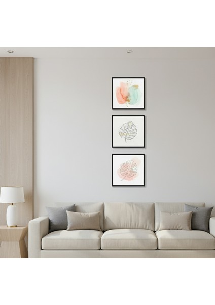3'lü Çerçeveli Soyut Boho Suluboya Efektli Minimalist Modern Tablo Seti fiyatları