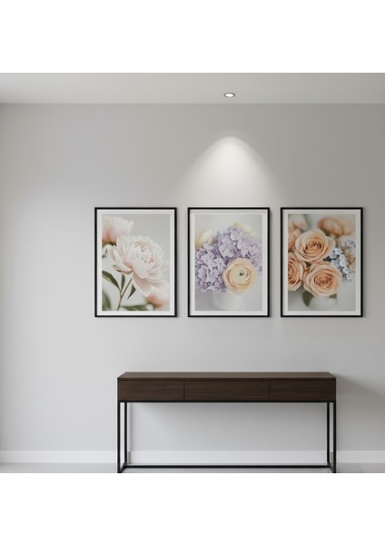3'lü Pastel Çerçeveli Çiçek Tablosu Seti,romantik Çiçek Desenli 3 Parça Tablo Seti modelleri