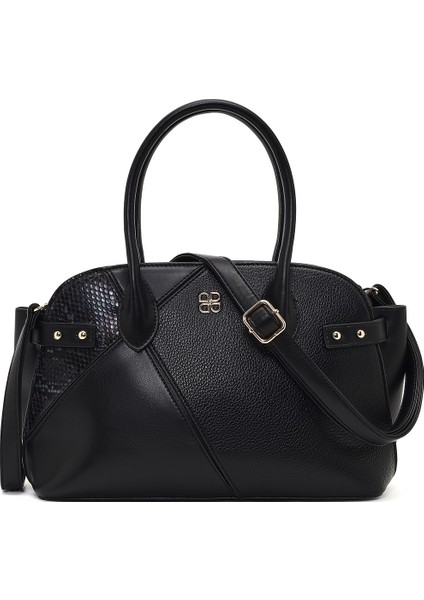 Kadın Siyah Uzun Askılı Desenli Kol Çantası 25WBD285614