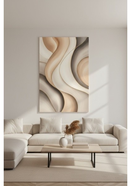 Soyut Dalgalar Kanvas Tablo - Modern Gri ve Bej Tonlar Sanat Baskısı fiyatları