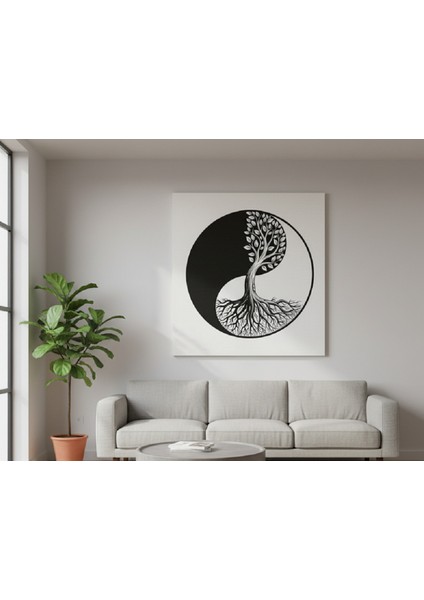 Yin Yang ve Hayat Ağacı Kanvas Tablo | Siyah Beyaz Zen Tablo| Ev ve Ofis Tablo fiyatları