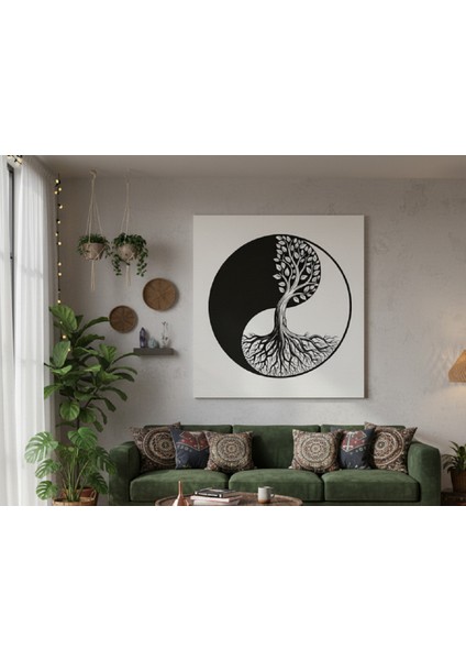 Yin Yang ve Hayat Ağacı Kanvas Tablo | Siyah Beyaz Zen Tablo| Ev ve Ofis Tablo modelleri