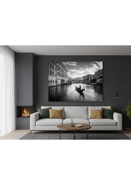 Siyah Beyaz Tablo Venedik Kanvas Tablo Avrupa Şehir Tablosu, Modern Ev ve Ofis Yatay Tablo