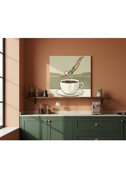 Kahve Severlere Özel Dalış Yapan Yüzücü Kanvas Tablo,retro Tarzda Komik Kahve Temalı Duvar Sanatı fiyatları