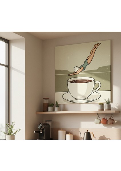 Kahve Severlere Özel Dalış Yapan Yüzücü Kanvas Tablo,retro Tarzda Komik Kahve Temalı Duvar Sanatı modelleri