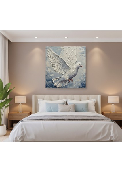 Modern Tablo,3d, Kabartma Efekt, Beyaz Güvercin Motifli Huzur Veren Rölyef Doku Efektli Kanvas Tablo modelleri
