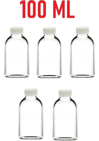 5 Adet Şeffaf Cam Shot Şişesi Sızdırmaz Beyaz Kapaklı Hediyelik Koku Süs Çok Amaçlı Şişe 5X100ML