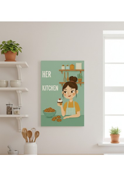 Modern Mutfak Kanvas Tablo: Yeşil ve Kahve Tonlarında "her Kitchen" Yazılı, Cupcake Kanvas fiyatları