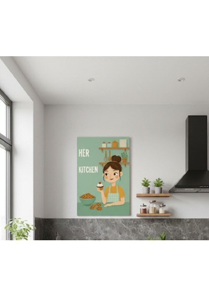 Modern Mutfak Kanvas Tablo: Yeşil ve Kahve Tonlarında "her Kitchen" Yazılı, Cupcake Kanvas modelleri