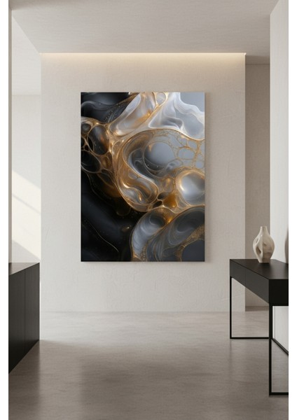 Lüks Soyut Kanvas Tablo | Siyah, Altın ve Gri Mermer Görünümlü Baskı fiyatları