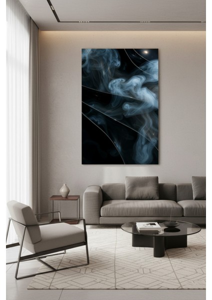Derin Mavi Duman Soyut Kanvas Tablo | Modern Duvar Dekoru