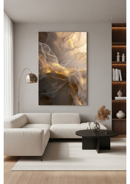 Lüks Gold Işıltılı Soyut Kanvas Tablo | Modern Salon Dekorasyon