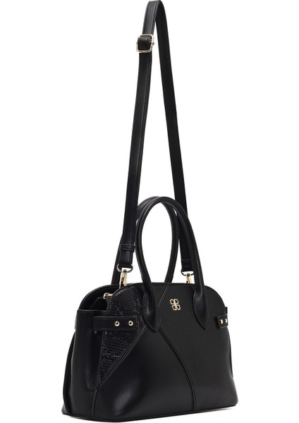 Kadın Siyah Uzun Askılı Desenli Kol Çantası 25WBD285614